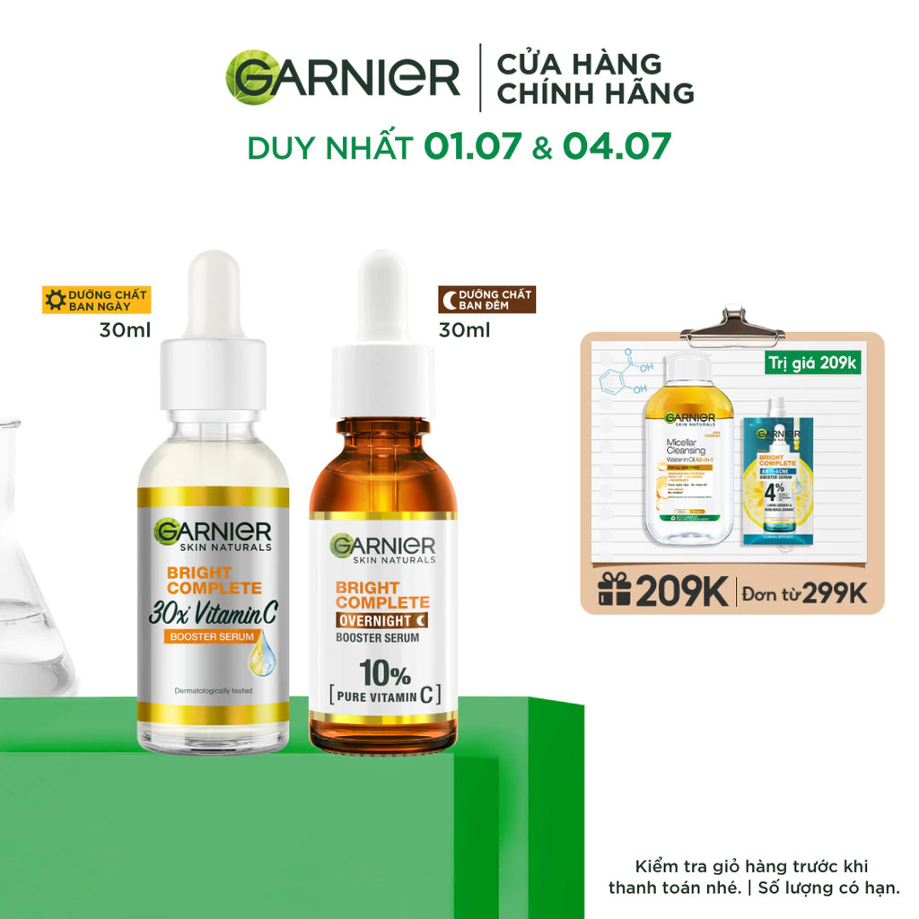 Bộ đôi Dưỡng chất Vitamin C Ngày & Đêm Garnier Bright Complete dưỡng sáng da ( 30ml X2)