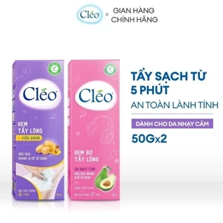 Bộ kem tẩy lông cho da nhạy cảm Cléo gồm kem tẩy lông vùng kín 50g và kem tẩy lông nách 50g, an toàn, da láng mịn