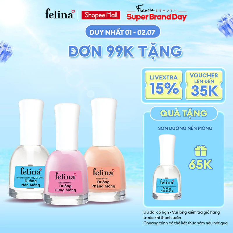 Sơn dưỡng nền móng cao cấp Felina 14,5ml chăm sóc móng chắc khỏe, không cần hơ đèn