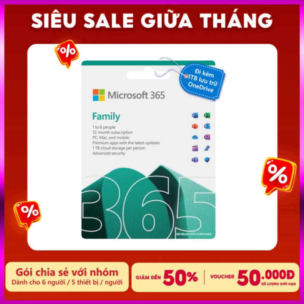 [ KEY GIA HẠN hoặc MUA MỚI ] Phần mềm Microsoft 365  𝐅𝐀𝐌𝐈𝐋𝐘 | 12 tháng | Dành cho tối đa 6 người| 5 thiết bị / ngư