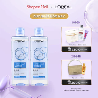 Bộ 2 nước tẩy trang đa năng 3in1 tươi mát L'Oreal Paris (xanh dương nhạt) 400ml