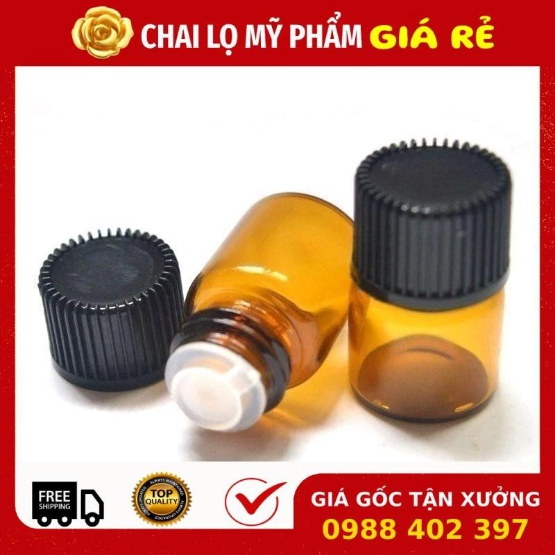 Chai Lọ Chiết Serum ❣️ Tinh Dầu Thủy Tinh Nắp Vặn Đen Mỏng 2ml,3ml,5ml Top Rẻ