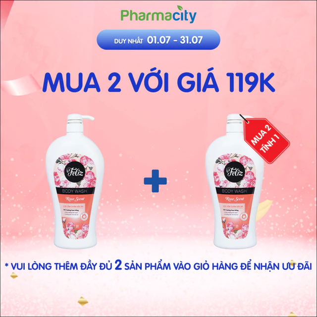 Sữa tắm Pharmacity hương Hoa Hồng (chai 1L)