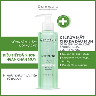 Combo 2 Sữa rửa mặt dạng gel làm sạch dành cho da dầu da mụn Dermedic Normacne Antibacterial Cleansing Gel 200ml