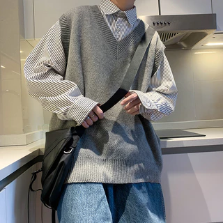 Áo sweater gile nam nữ unisex dáng rộng cổ V sweater len gile trơn form rộng phong cách Hàn Quốc