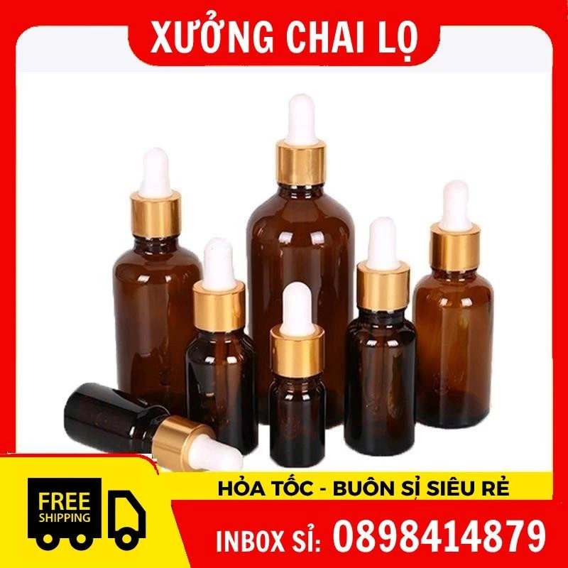 Chai Lọ Chiết Serum , [50ml,100ml] Đựng Tinh Dầu Bóp Giọt Khoen Vàng ,