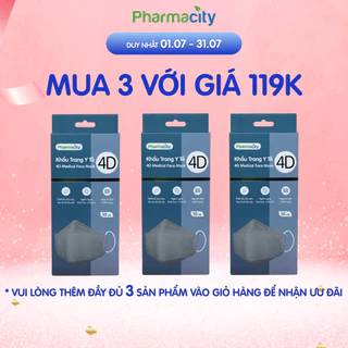 Khẩu trang Pharmacity màu Xám 4D (Hộp 10 cái)