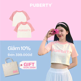 áo thun crop top local brand PUBERTY GALAXY LOGO CROP-TOP / CreamxPink