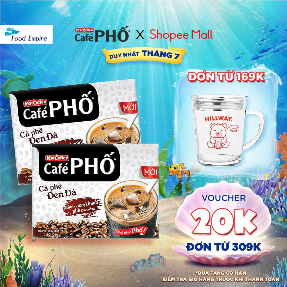 Combo 2 hộp Cà phê Phố Đen Đá - Maccoffee (hộp 10 gói x 16g)