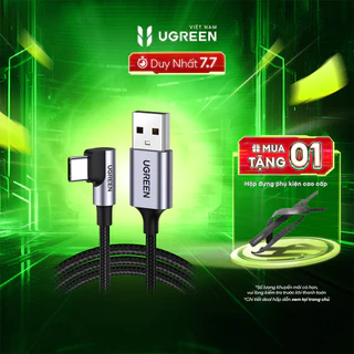 Cáp sạc USB A sang Type C Ugreen US284 Đầu vuông góc 90 độ vỏ bện | Sạc nhanh | Tốc độ truyền 480Mbps | Bảo Hành 1 đổi 1