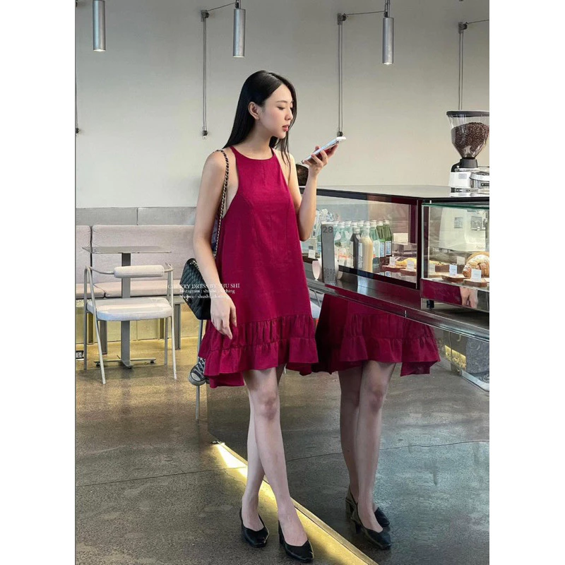 [Mya house] Đầm linen babydoll cổ yếm khoét nách sâu quyến rũ CHERRY DRESS