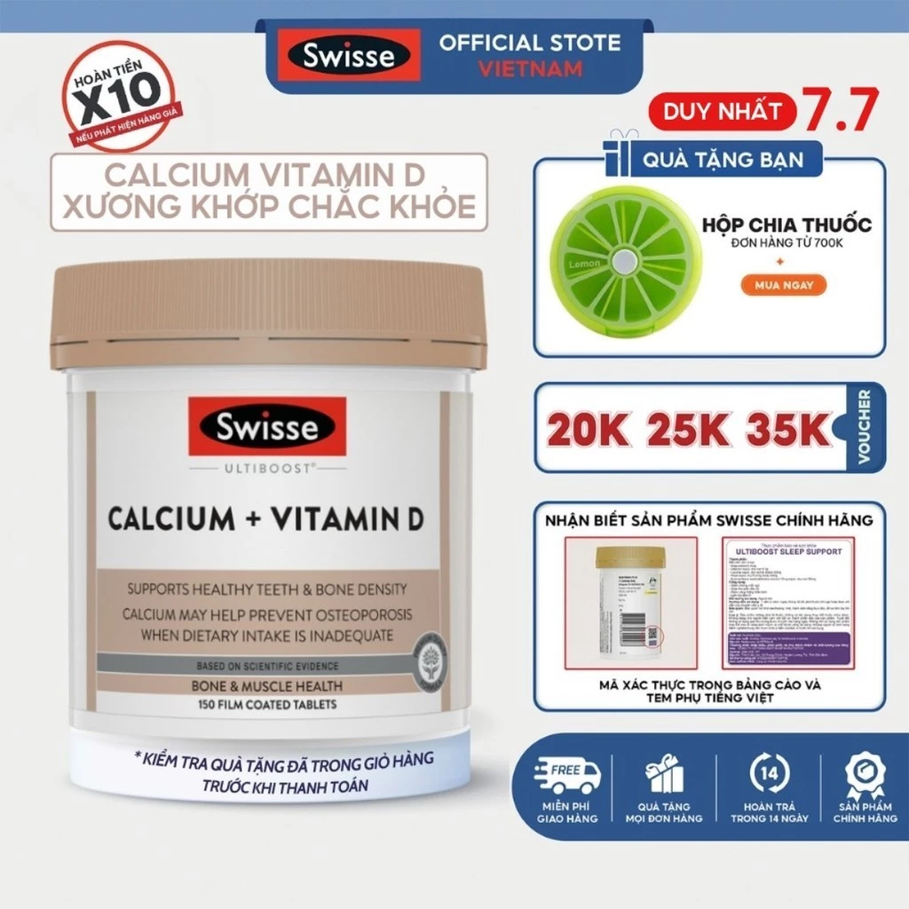Bổ sung Canxi và Vitamin D cho mẹ bầu Swisse Calcium Vitamin D của Úc chống loãng xương hỗ trợ sức khỏe xương khớp