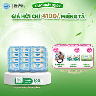 Combo 12 Khăn ướt Molfix thiên nhiên tươi mát sạch sẽ Molfix hương dịu nhẹ - 1 Gói 100 miếng