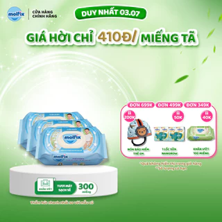 Combo 3 Khăn ướt Molfix Thiên nhiên Tươi Mát Sạch Sẽ - Gói 100 miếng