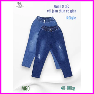 Quần jean nữ 9 tấc lưng thun, chất jean thun co giãn