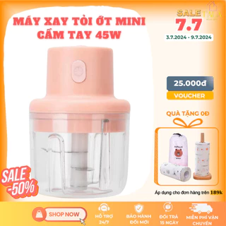 Máy Xay Tỏi Hồng 250ml - Máy Xay Mini Công Suất 45W, Sử Dụng Pin Sạc Li-on, Xay Tỏi Ớt Hành Ngò Cầm Tay Đa Năng