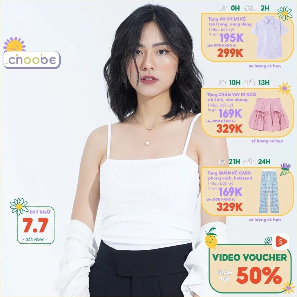 Áo hai dây Choobe nữ dáng ôm không đệm vải cotton co giãn tốt thoáng mát nhiều màu sắc freesize A11