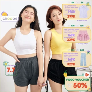 Áo croptop Choobe ba lỗ nữ cổ tròn cotton sát nách không tay kiểu ôm dáng lửng body tank top vải thun co giãn tốt A55