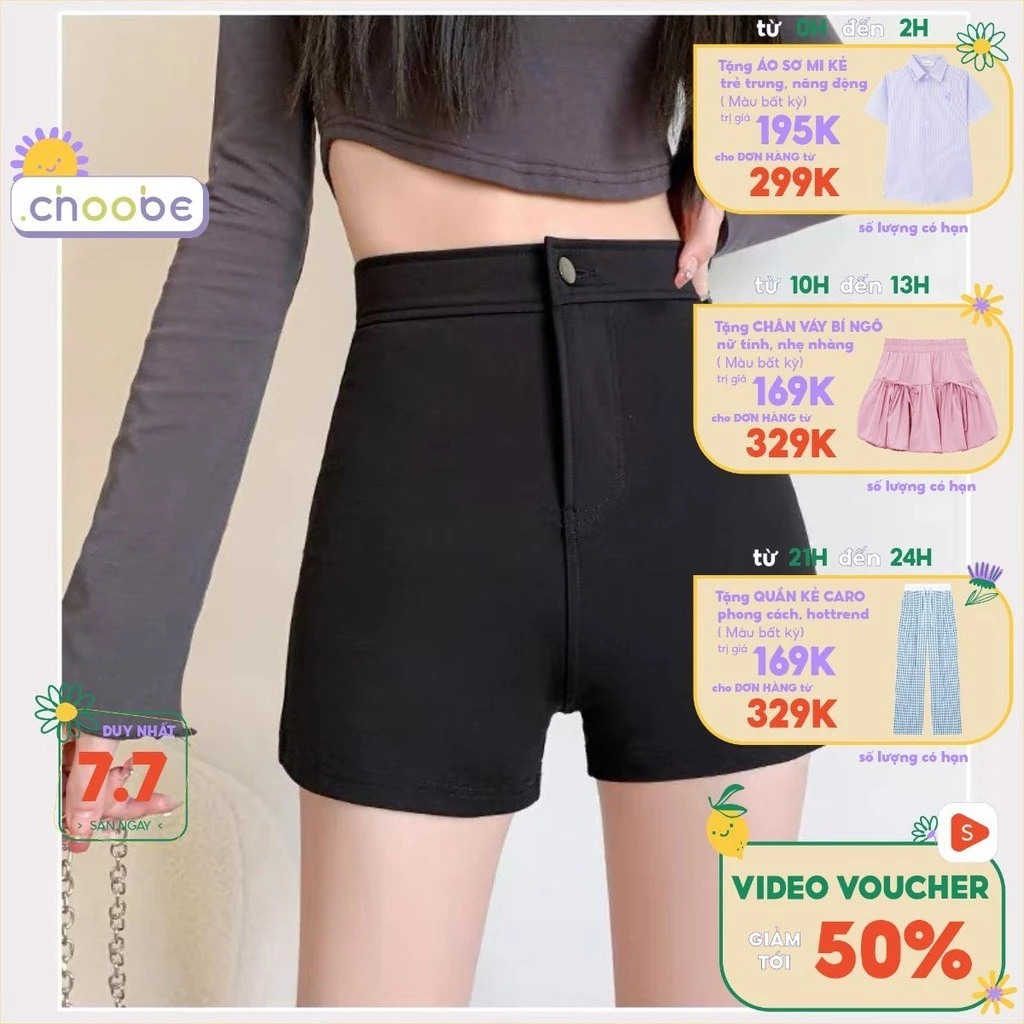 Quần short dancer nữ Choobe cạp cao chất vải cao cấp co giãn tốt cài khuy tôn dáng phong cách năng động cá tính QS15