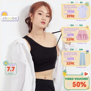 Áo croptop Choobe nữ lệch vai phối dây cá tính dáng ôm body chất vải co giãn tốt A65