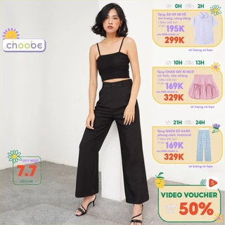 Quần ống rộng Choobe lưng cạp cao baggy vải cao cấp nữ dài suông loe culottes xuông màu đen Q01