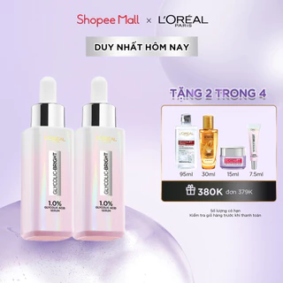 Bộ 2 Serum L'Oreal Paris Glycolic Bright Instant Glowing Serum 1.0% Glycolic Acid 30mlx2