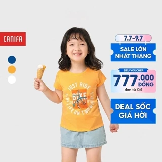 Áo phông bé gái CANIFA 100% cotton cổ tròn tra bo, tay cộc 1TS23S004