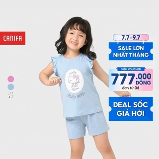 Bộ quần áo bé gái CANIFA chất liệu cotton áo cổ tròn tay cánh tiên, quần soóc cạp chun ML23 1LS23S006