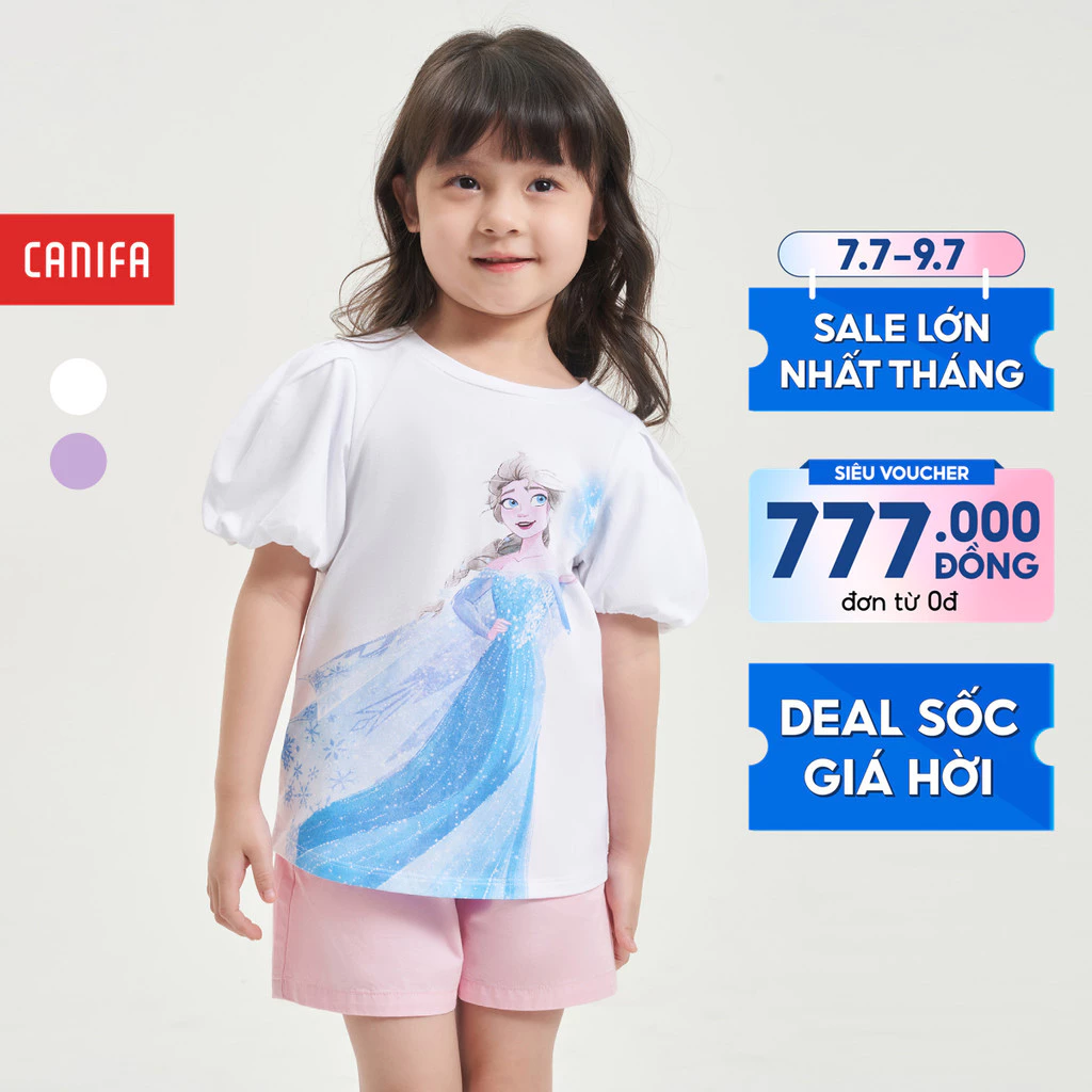 Áo phông bé gái CANIFA áo thun tay phồng in hình Frozen 1TS24S015