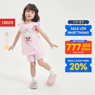 Bộ quần áo bé gái CANIFA đồ mặc nhà áo không tay nhún bè quần đùi chất liệu cotton 1LS24S003