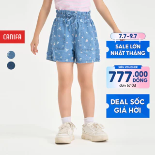 Quần short jeans bé gái CANIFA cạp chun ống rộng in họa tiết 1BS24S008