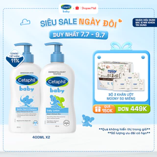 Combo Sữa tắm gội Cetaphil Baby Gentle Wash&Shampoo + Sữa dưỡng ẩm Cetaphil Baby Lotion 400ml/ chai