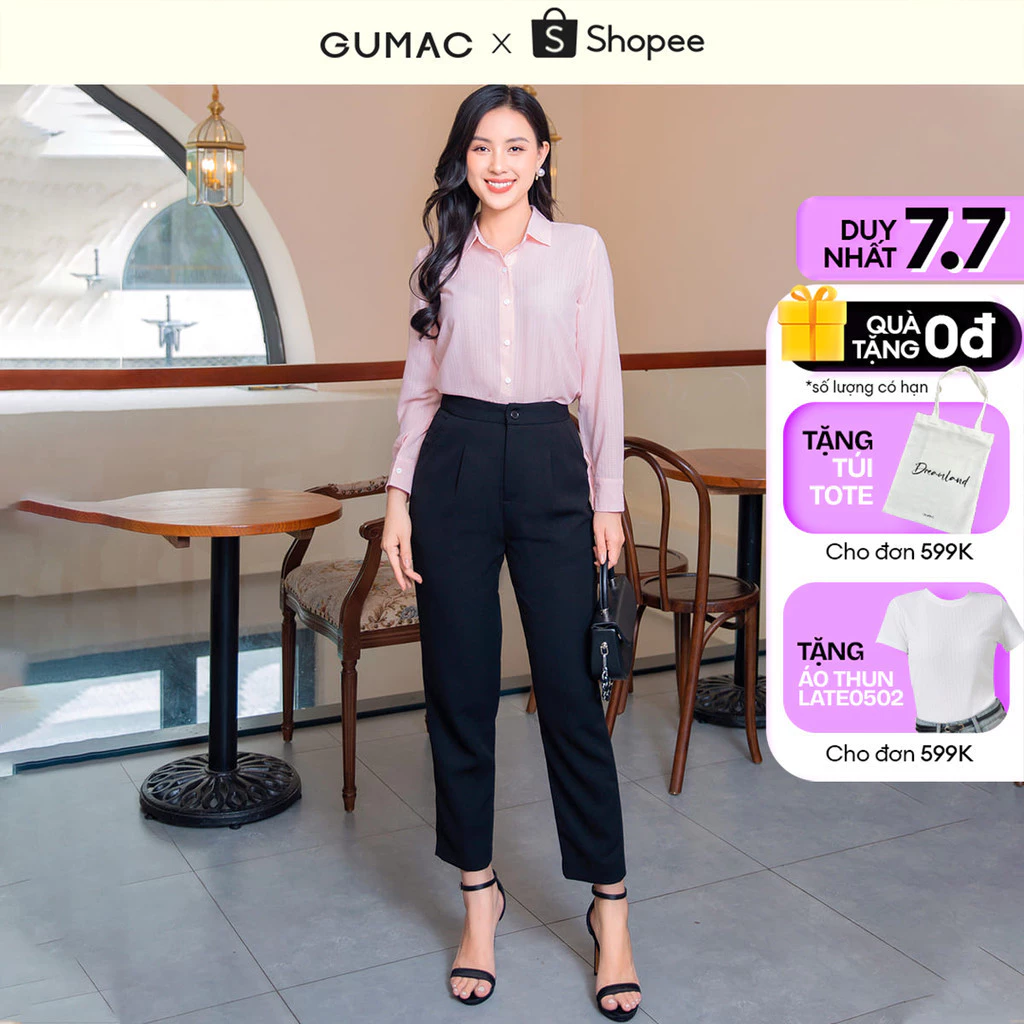 Quần tây nữ công sở ống đứng GUMAC QD09048 chiết li có túi xéo