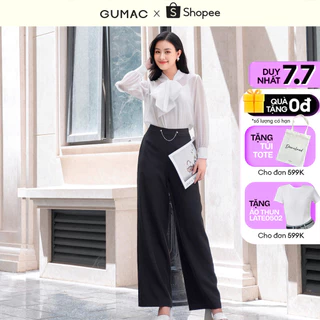 Quần tây công sở ống rộng GUMAC QD09012 bản lưng đính phụ kiện trang trí