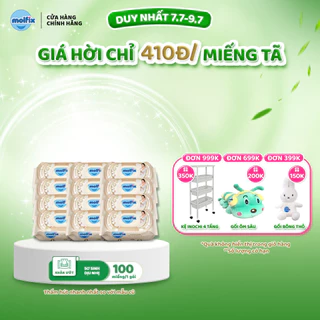 Combo 12 Khăn ướt Molfix thiên nhiên sơ sinh dịu nhẹ không hương - 1 Gói 100 miếng