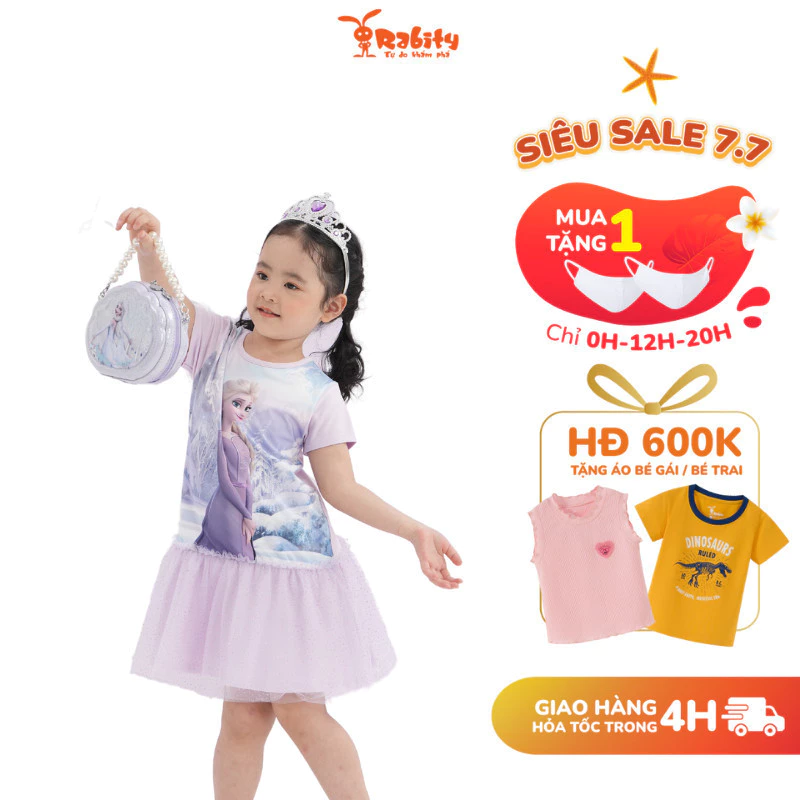 Váy elsa bé gái cao cấp Rabity đầm thun cotton cho bé mặc đi học 5709