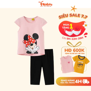 Bộ thun ngắn tay bé gái Minnie mặc nhà chất cotton thoáng mát cho trẻ em Rabity 5657