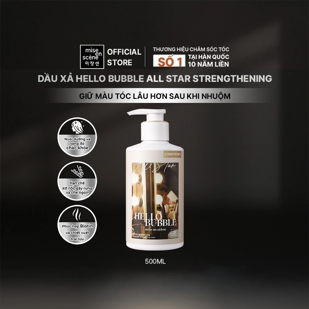 Dầu xả mise en scene Hello Bubble All Star Strengthening bổ sung Biotin giúp tóc chắc khỏe phù hợp tóc nhuộm 500ml