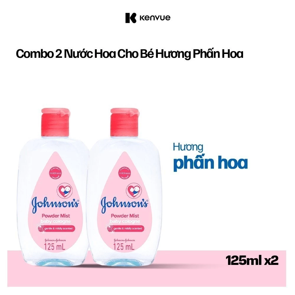 Combo 2 Chai Nước Hoa Cho Bé Johnson's Baby Cologne Hương Phấn Hoa Power Mist Baby Cologne 125ml