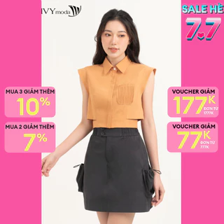 Áo sơ mi croptop bo eo nữ IVY moda MS 16M8357