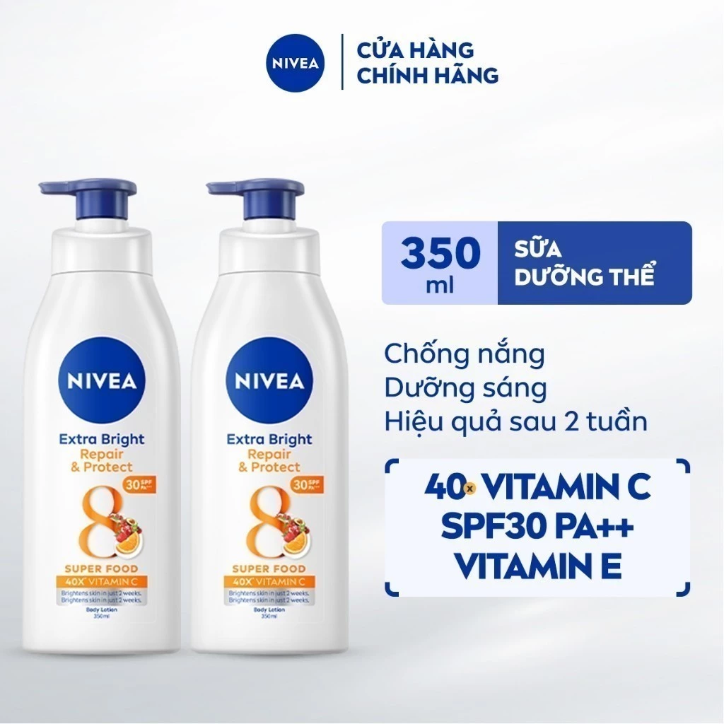 Bộ 2 Sữa Dưỡng Thể NIVEA Phục Hồi & Chống Nắng Ban Ngày từ 8 Super Foods (350 ml) - 88311