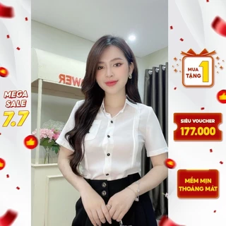 Áo Nữ Cộc Tay Cổ Sơ Mi Chất Liệu Đũi Trắng Phối  2 Vạch Đen Thời Trang Liin Clothing - SMC351SWH-S24