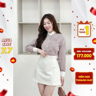 Áo Sơ Mi Lừng Kẻ Cổ Tròn Viền Trắng Liin Clothing AKD573PRI-S24