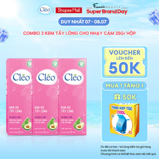 Combo 3 hộp Kem Tẩy Lông Cho Da Nhạy Cảm Cléo Avocado Hair Removal Cream Sensitive Skin 25g/ hộp