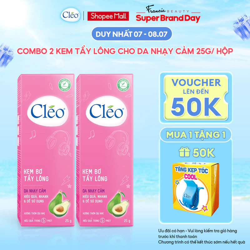 Combo 02 hộp Kem Tẩy Lông Cho Da Nhạy Cảm Cleo Avocado Hair Removal Cream Sensitive Skin 25g/ hộp