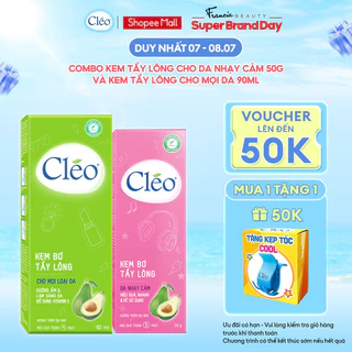 Bộ đôi Kem tẩy lông Cléo 50g cho da nhạy cảm và Lotion Tẩy Lông Cléo dạng sữa tẩy lông chân, tay 90ml cho mọi loại da