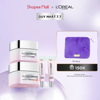 [Nhập CPD33199K giảm 10%] Bộ kem ngày đêm sáng da tức thì Glycolic Bright & 2 Serum cấp ẩm L'Oreal Paris