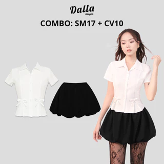 [COMBO CV10+SM17] Sơ mi xếp li đính nơ + Chân váy bí