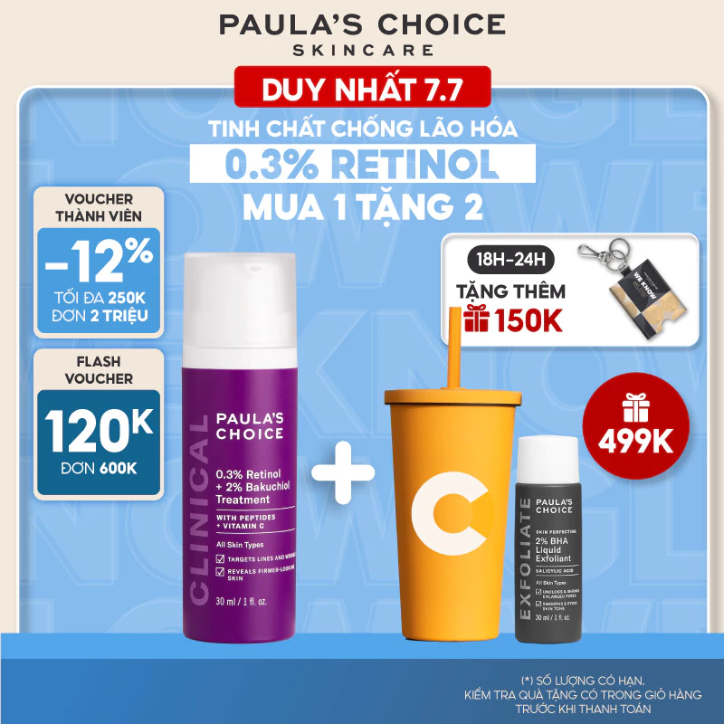 Tinh chất chống lão hóa từ Retinol và Bakuchiol  Paula's Choice Clinical 0.3% Retinol + 2% Bakuchiol 30ml - 8015