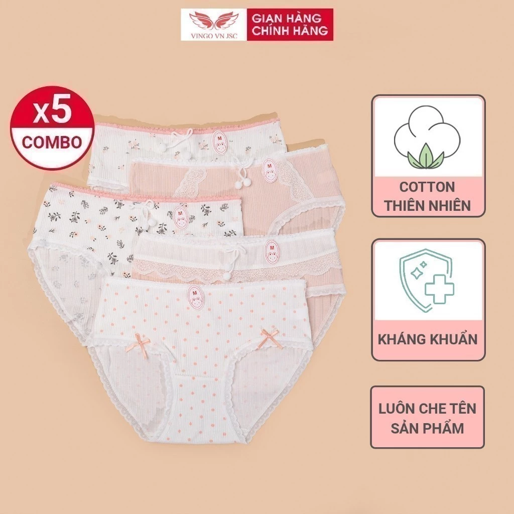 Combo 5 quần lót nữ cotton co giãn 4 chiều VINGO đáy 2 lớp kháng khuẩn CB36 VNGO